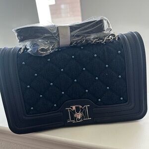 Navy and denim vegan leather Quilted Bag